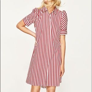 NWT Zara Red White Striped Shirtdress, SZ L